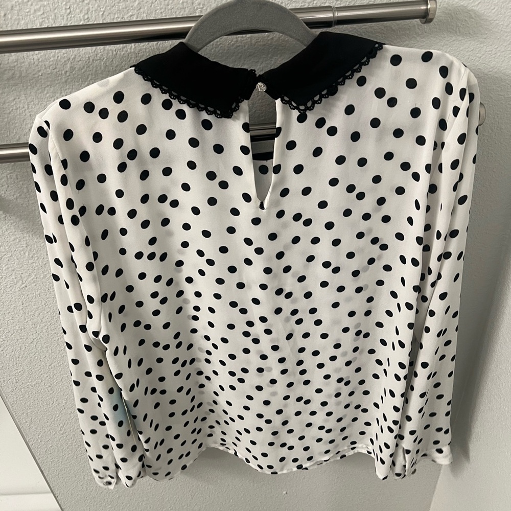 Chicwish Black and White Polka Dot Blouse with Collar - Picture 2 of 3